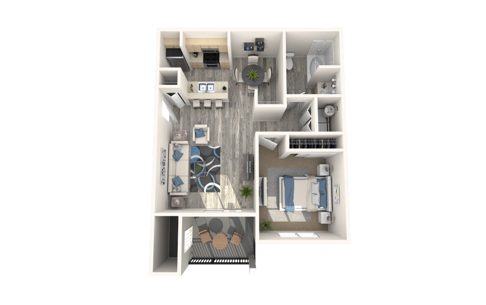 McMillian - 1 bedroom floorplan layout with 1 bath and 747 square feet.